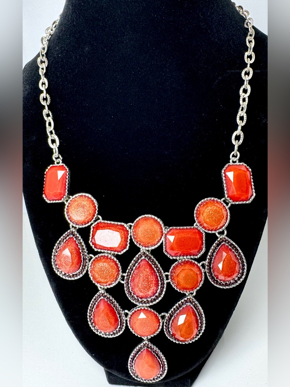 Charming Charlie Statement Orange Multi-Stone Bib Necklace #1754